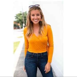 NWT Color Thread Long Sleeve Orange Tie Wrap Top